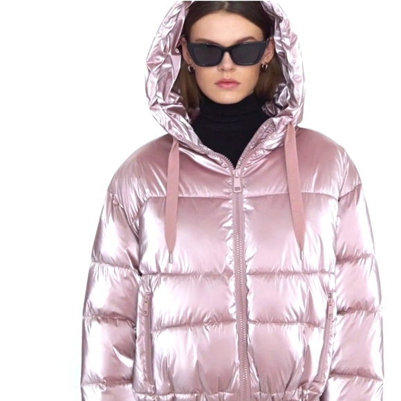 Zara pink metallic shine hooded Puffer jacket Size US S - Picture 3 of 8